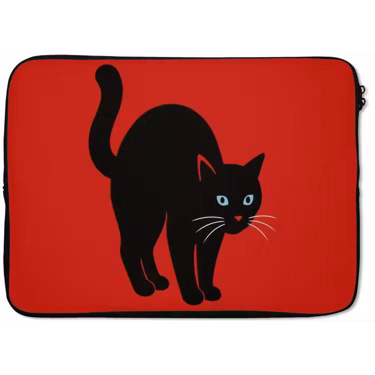 Kat - Zwart - Staart laptophoes neopreen klein -zkaufland3dotto