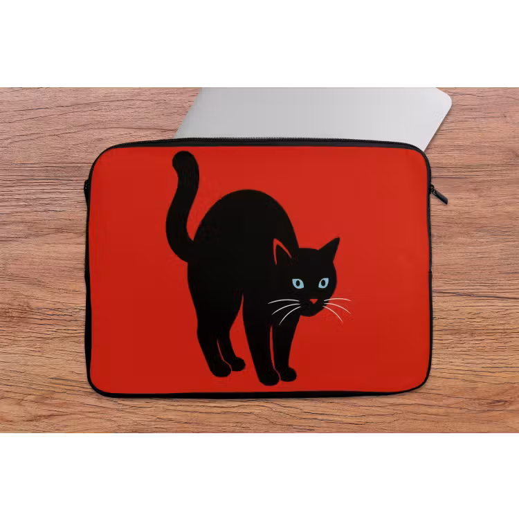 Kat - Zwart - Staart laptophoes neopreen klein -tafel