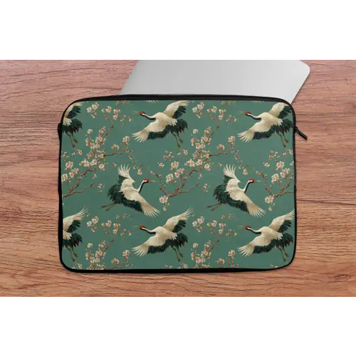 Kersenbloesem - Kraamvogels - Groen laptophoes neopreen klein 279 -tafel