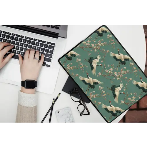 Kersenbloesem - Kraamvogels - Groen laptophoes neopreen klein 279 -bureau