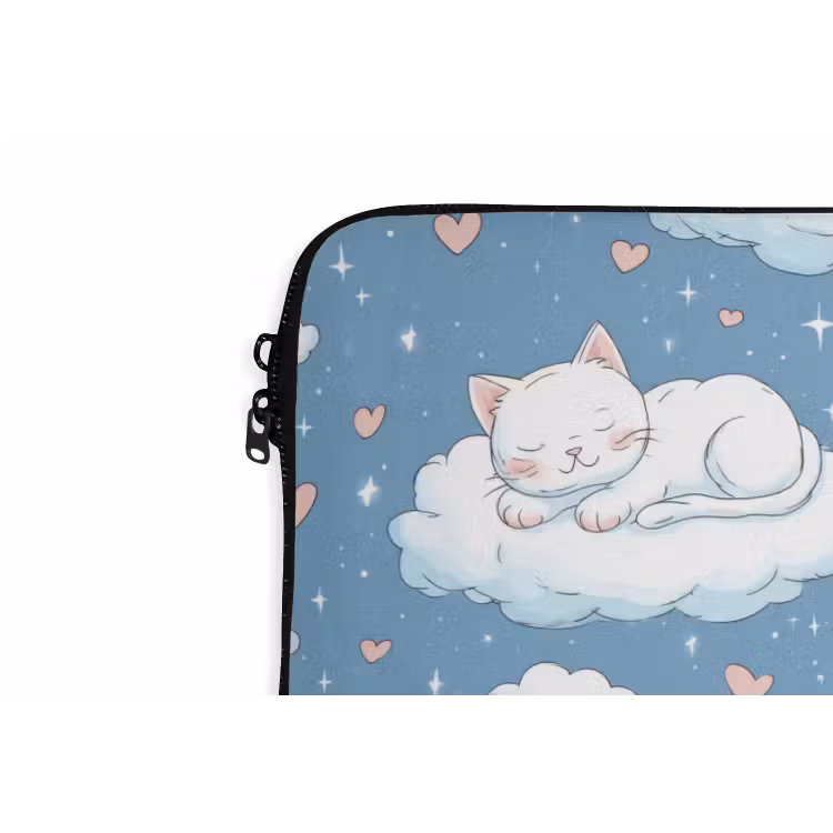 Kitten - Wolken - Blauw laptophoes neopreen klein 279 -detail