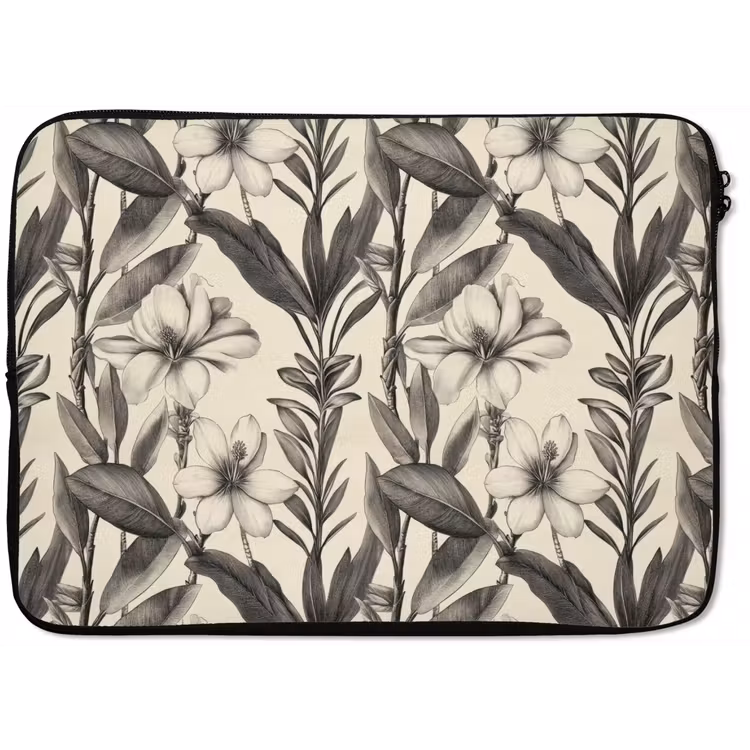 Klassiek - Botanisch - Zwart - Beige laptophoes neopreen klein 279 -zkaufland3dotto