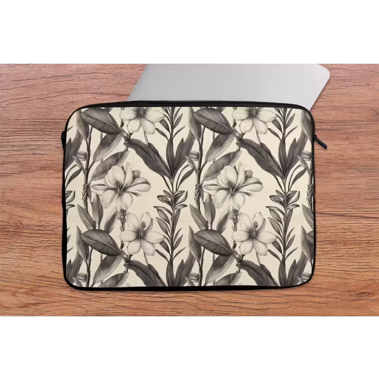 Klassiek - Botanisch - Zwart - Beige laptophoes neopreen klein 279 -tafel