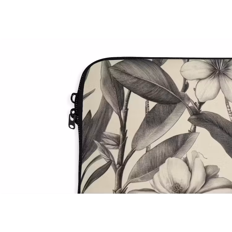 Klassiek - Botanisch - Zwart - Beige laptophoes neopreen klein 279 -detail