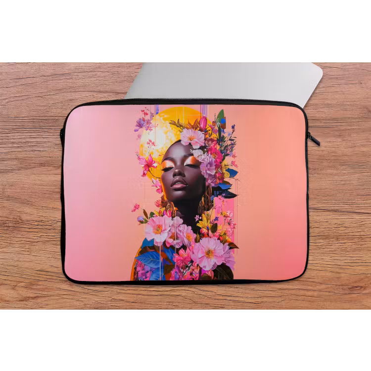 Kleurrijk - Bloemen - Vrouw - Zon laptophoes neopreen klein -tafel