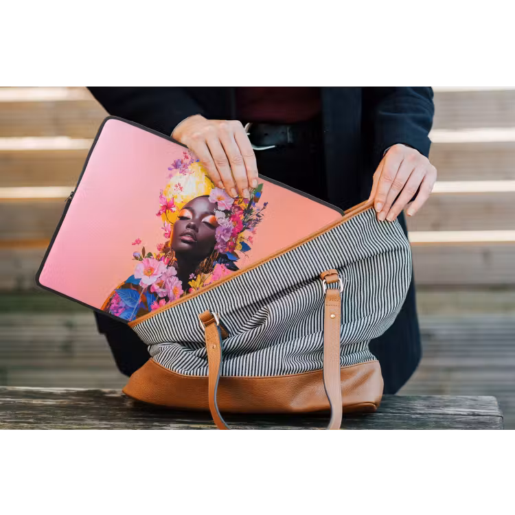 Kleurrijk - Bloemen - Vrouw - Zon laptophoes neopreen klein -tas