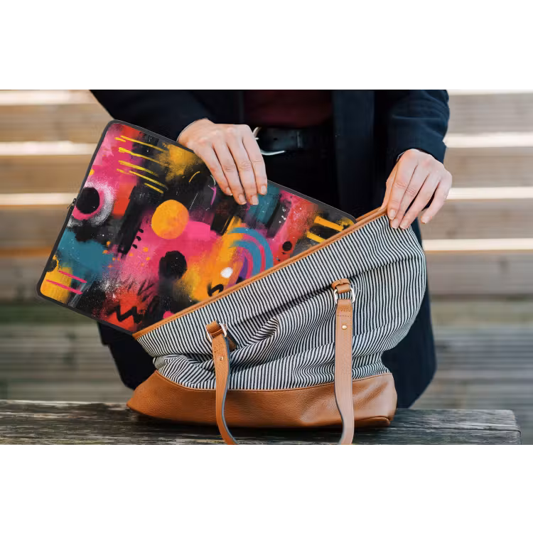 Kleurvlakken - Vormen - Kleurrijk - Abstract laptophoes neopreen klein -tas