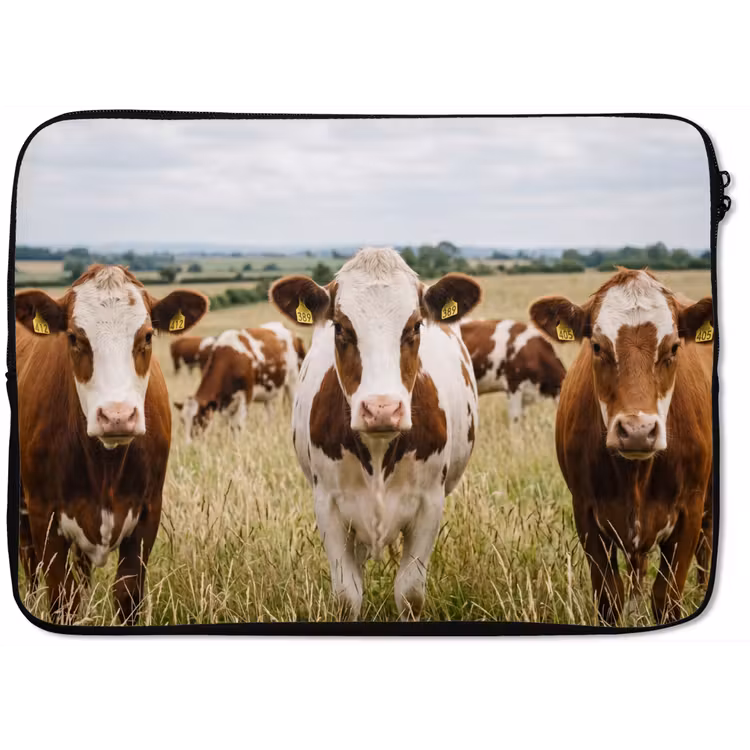 Koeien - Portret - Weide - Boerderij - Nieuwsgierig laptophoes neopreen klein -zkaufland3dotto