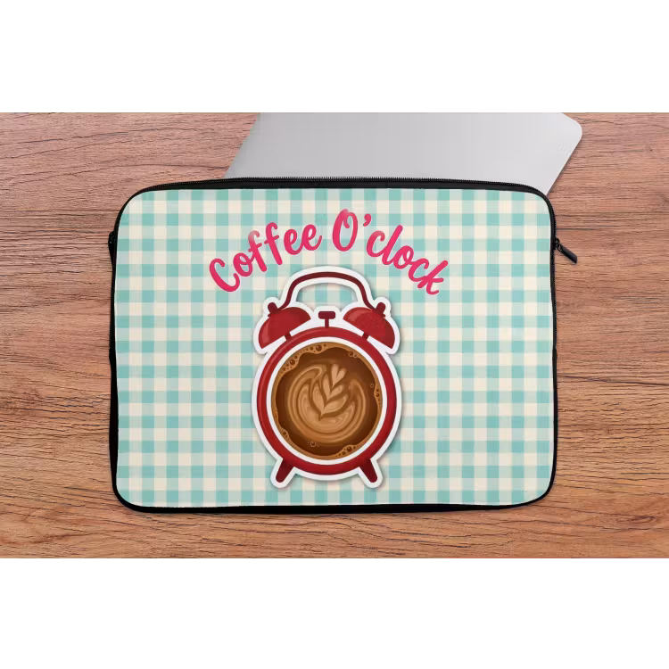 Koffie - Klok - Groen laptophoes neopreen klein -tafel