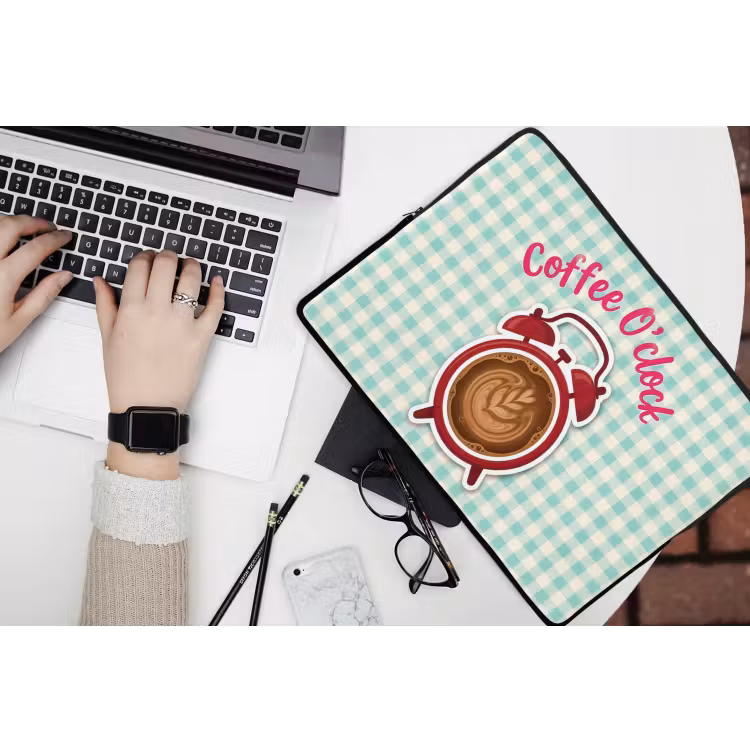 Koffie - Klok - Groen laptophoes neopreen klein -bureau