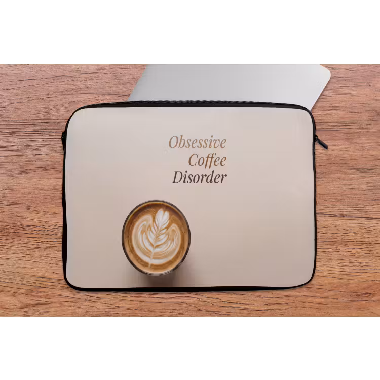Koffie - Obessive Coffee Disorder - Beige laptophoes neopreen klein -tafel