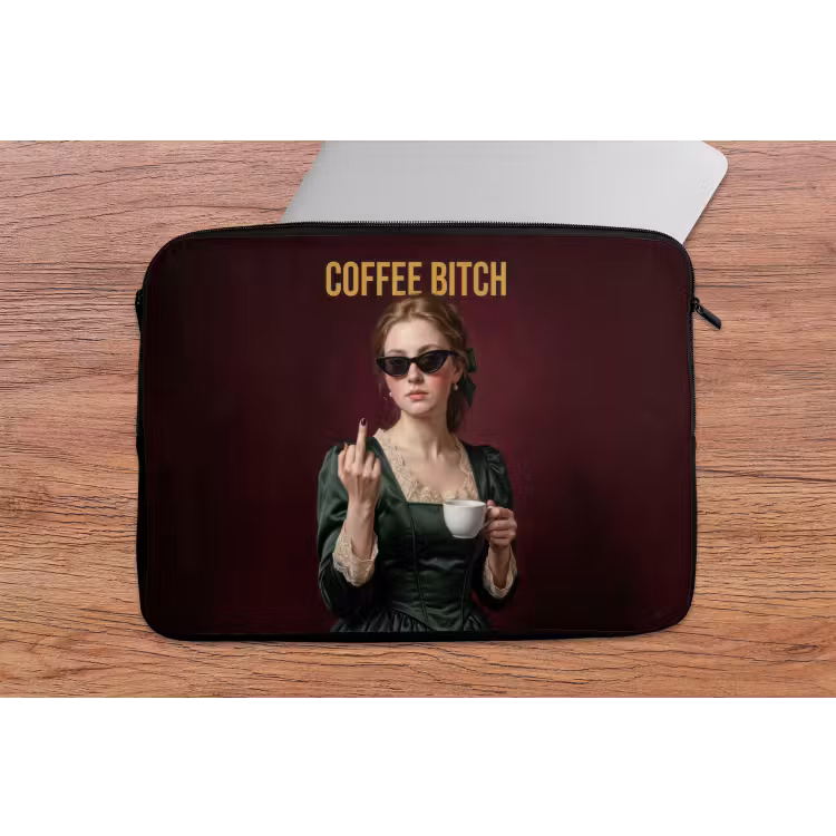 Koffie - Vrouw - Middelvinger laptophoes neopreen klein -tafel
