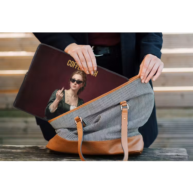 Koffie - Vrouw - Middelvinger laptophoes neopreen klein -tas