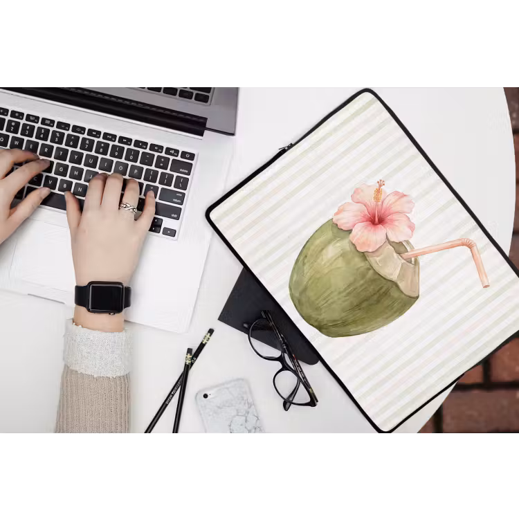 Kokosnoot - Drank - Tropisch - Illustratie - Zomer laptophoes neopreen klein -bureau