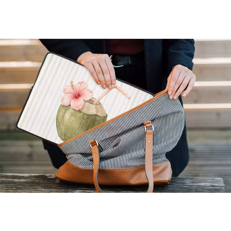 Kokosnoot - Drank - Tropisch - Illustratie - Zomer laptophoes neopreen klein -tas