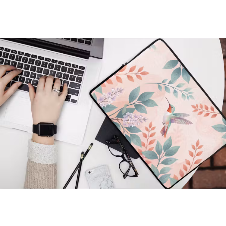 Kolibrie - Vliegen - Natuur - Illustratie - Kleurrijk laptophoes neopreen klein -bureau