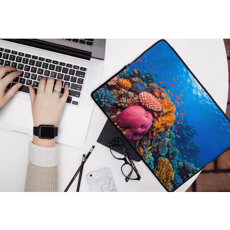 Koraal - Vissen - Oceaan - Natuur - Kleurrijk laptophoes neopreen klein -bureau