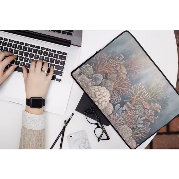 Koraal - Zeeleven - Onderwater - Illustratie - Natuur laptophoes neopreen klein -bureau