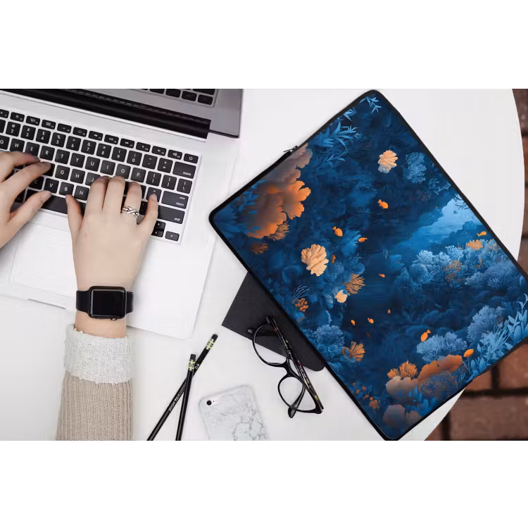 Koraalrif - Vissen - Oceaan - Blauw laptophoes neopreen klein -bureau