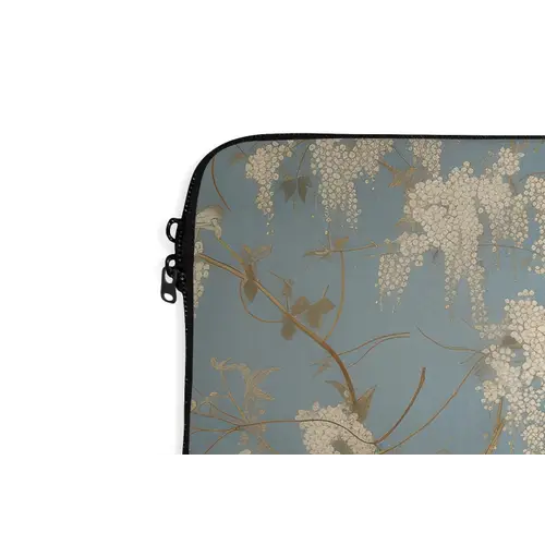 Kraanvogels - Maan - Bloemen - Blauw laptophoes neopreen klein -detail