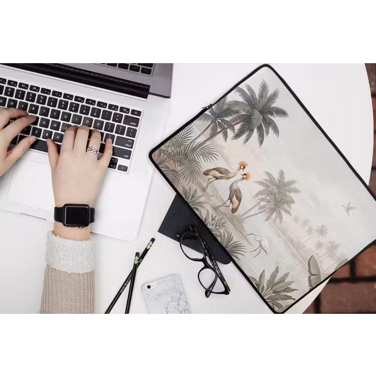 Kraanvogels - Palmbomen - Tropisch laptophoes neopreen klein -bureau