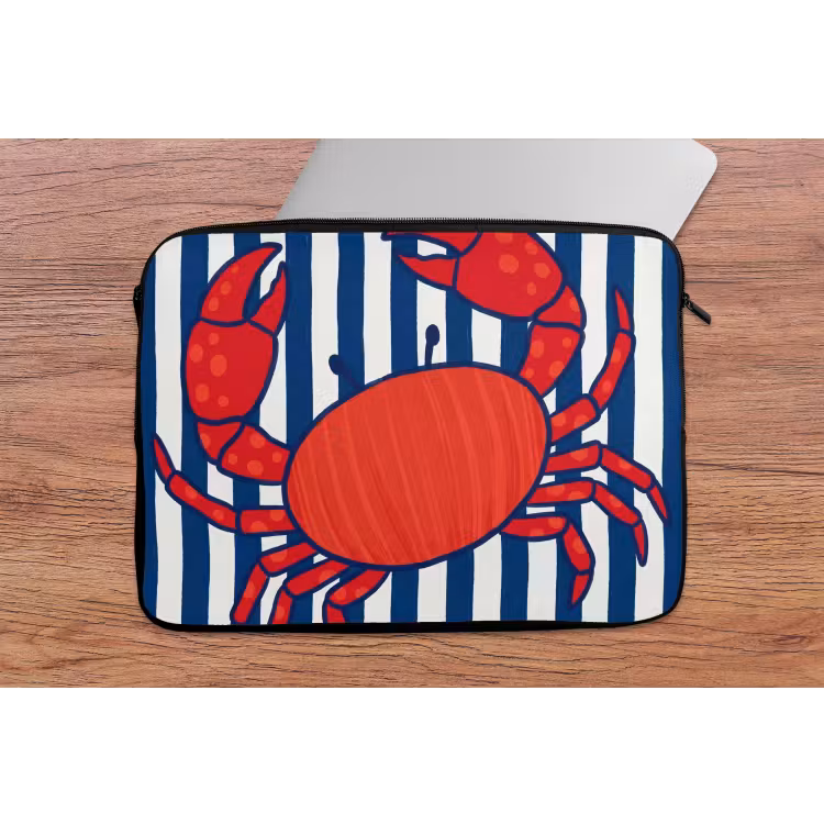 Krab - Strepen - Zeeleven - Illustratie - Rood laptophoes neopreen klein -tafel
