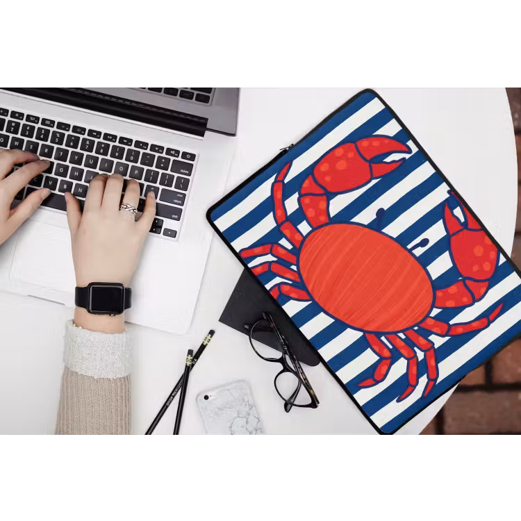 Krab - Strepen - Zeeleven - Illustratie - Rood laptophoes neopreen klein -bureau