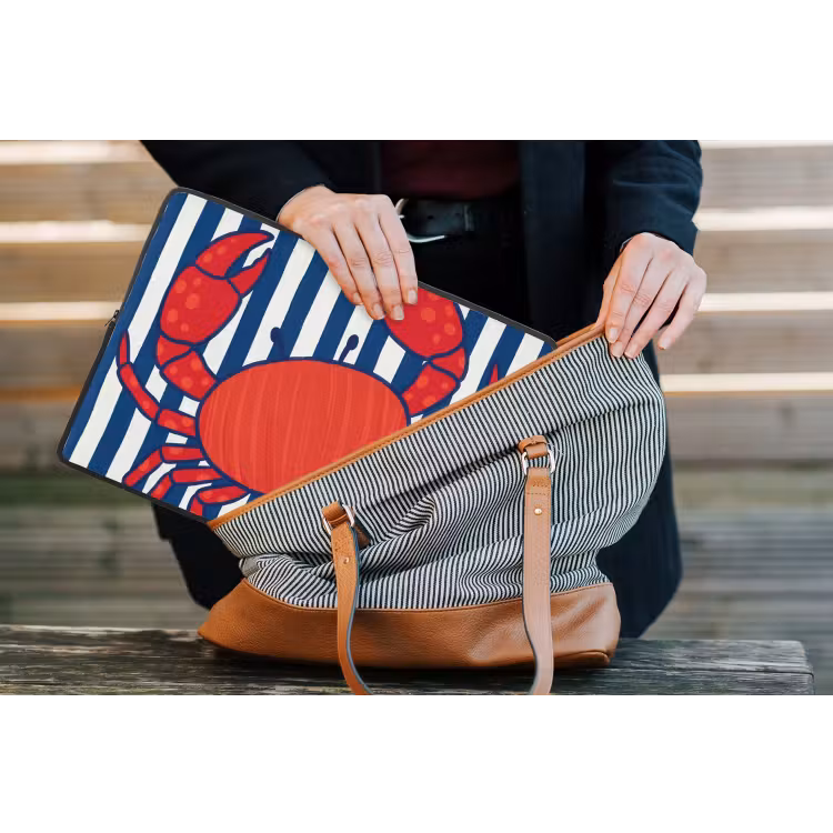 Krab - Strepen - Zeeleven - Illustratie - Rood laptophoes neopreen klein -tas