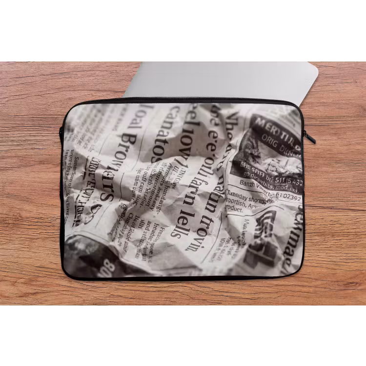 Krant - Gekreukeld - Textuur - Vintage - Zwart-wit laptophoes neopreen klein -tafel