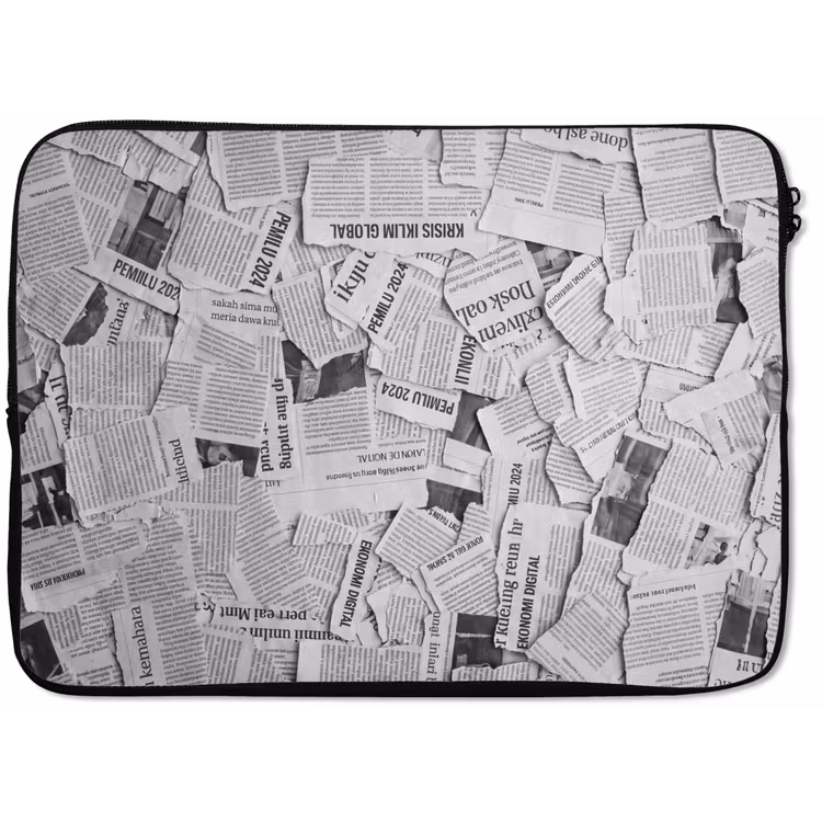 Krant - Versnipperd - Textuur - Zwart-wit - Abstract laptophoes neopreen klein -zkaufland3dotto