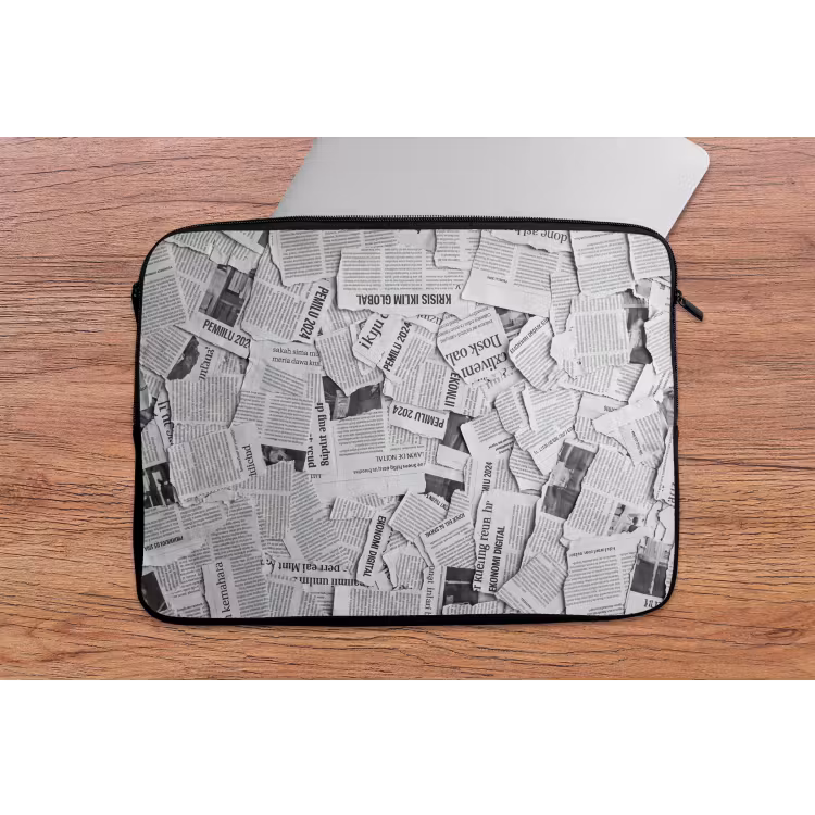 Krant - Versnipperd - Textuur - Zwart-wit - Abstract laptophoes neopreen klein -tafel