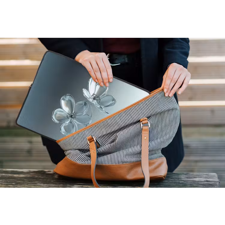 Kristal - Bloemen - Grijs laptophoes neopreen klein -tas