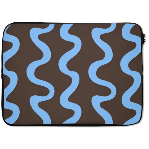 Kronkelende lijnen - Blauw - Bruin - Minimalistisch laptophoes neopreen klein 279 -zkaufland3dotto