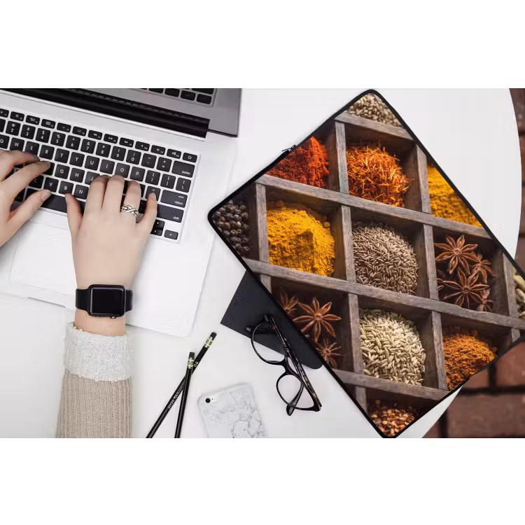 Laptophoes Kruiden - Houten - Eten - Kruiden - Houten - Eten laptophoes neopreen klein