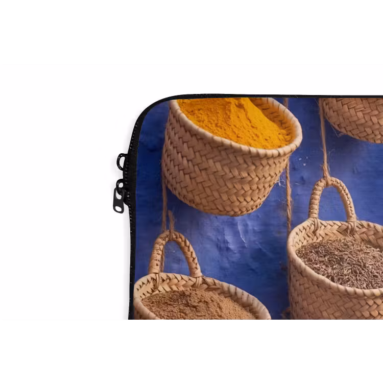 Laptophoes Kruiden - Manden - Markt - Kruiden - Manden - Markt laptophoes neopreen klein