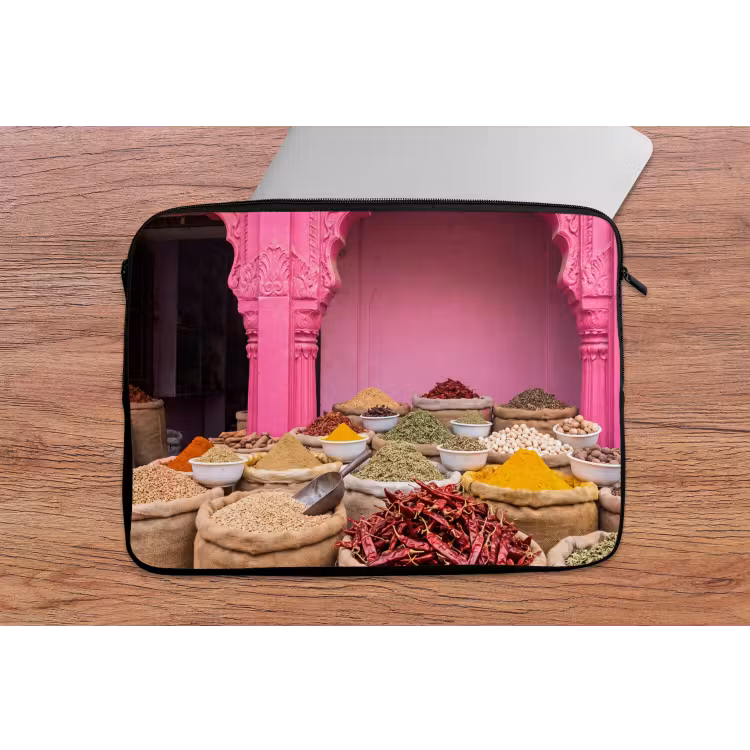 Laptophoes Kruiden - Markt - Roze - Kruiden - Markt - Roze laptophoes neopreen klein