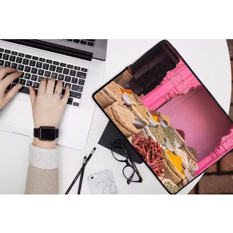 Laptophoes Kruiden - Markt - Roze - Kruiden - Markt - Roze laptophoes neopreen klein