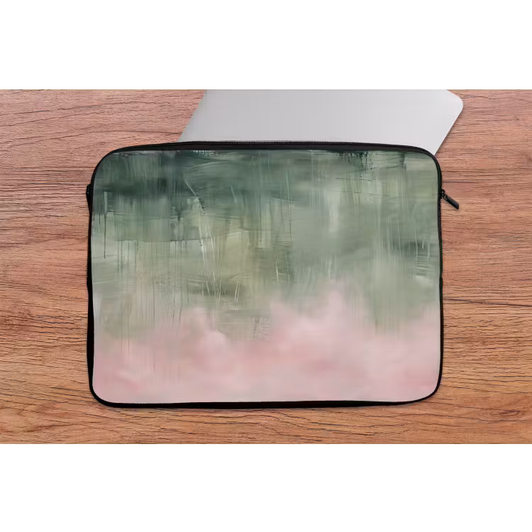 Kunst - Abstract - Modern - Groen - Roze laptophoes neopreen klein -tafel