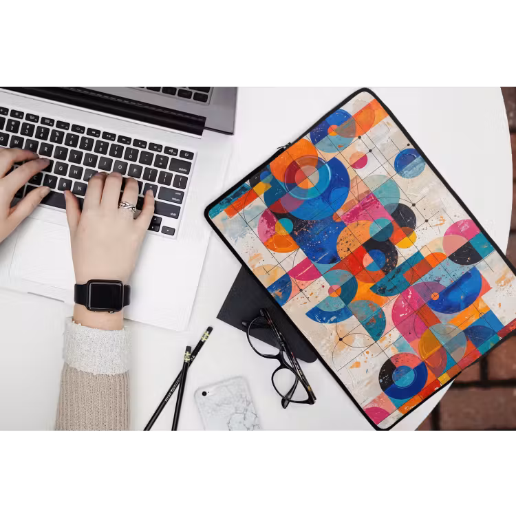 Kunst - Geometrisch - Abstract - Kleurrijk laptophoes neopreen klein -bureau