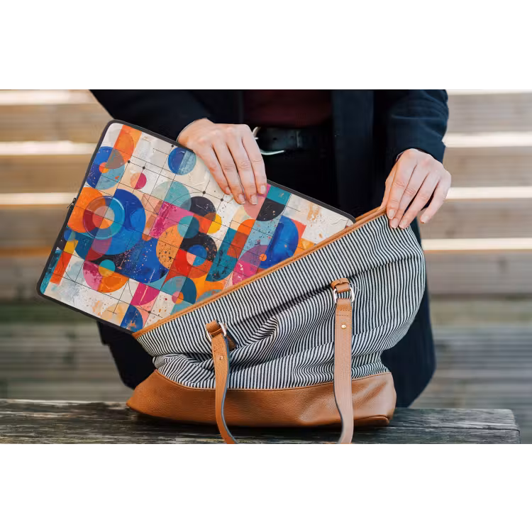 Kunst - Geometrisch - Abstract - Kleurrijk laptophoes neopreen klein -tas