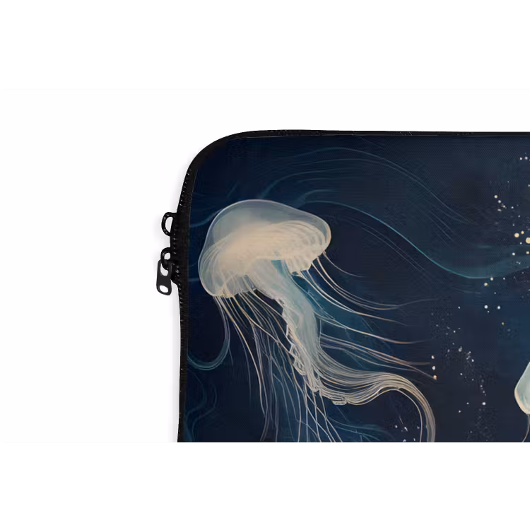 Kwallen - Zee - Wit - Golven laptophoes neopreen klein -detail