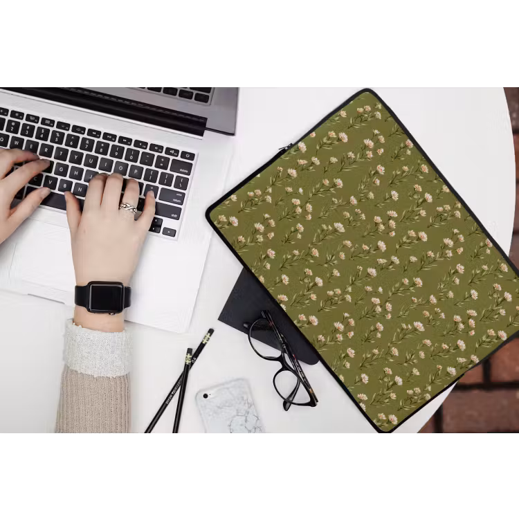 Landelijk - Bloemen -  Groen laptophoes neopreen klein 279 -bureau