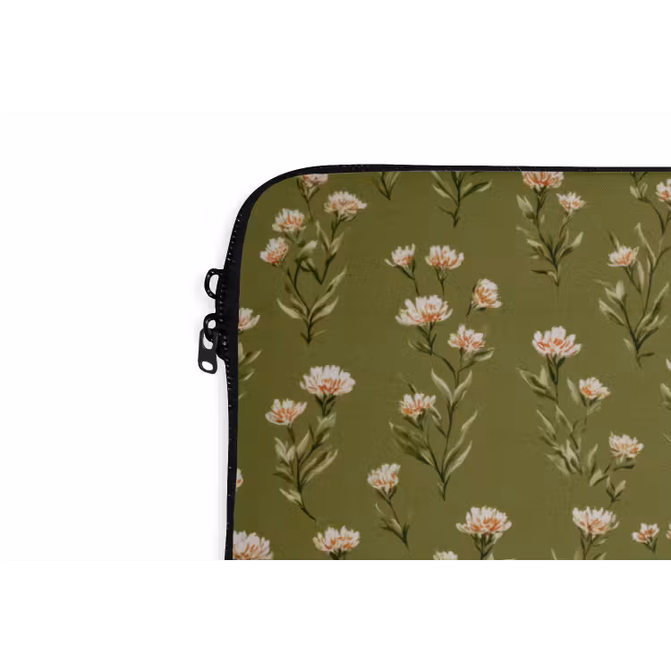 Landelijk - Bloemen -  Groen laptophoes neopreen klein 279 -detail