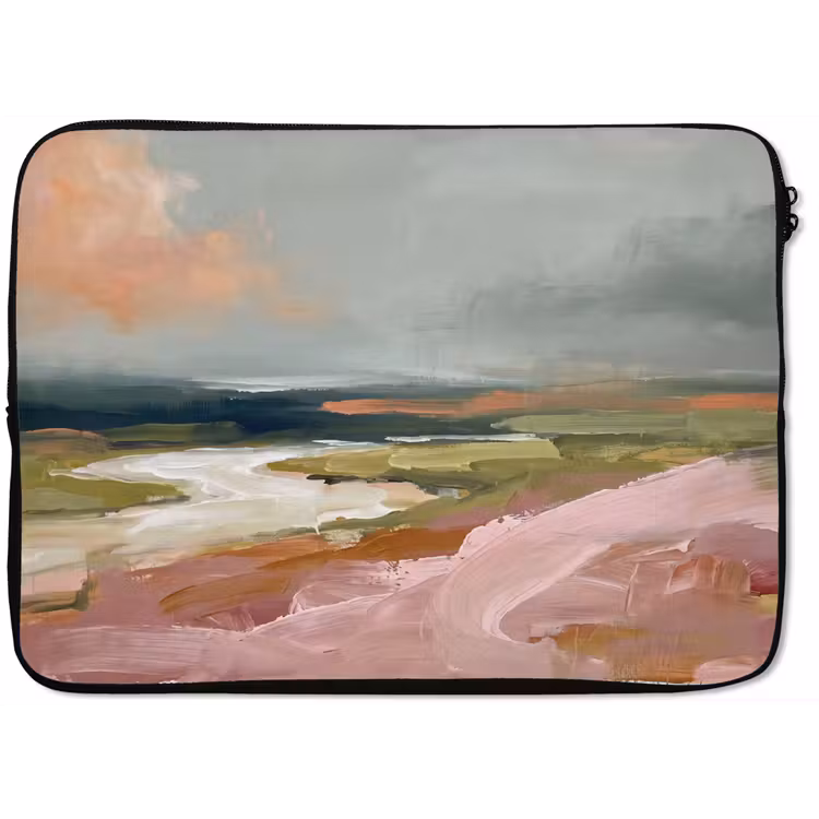 Landschap - Rivier - Abstract - Roze - Groen laptophoes neopreen klein -zkaufland3dotto