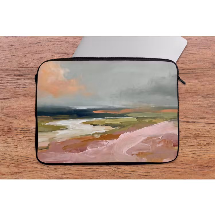 Landschap - Rivier - Abstract - Roze - Groen laptophoes neopreen klein -tafel