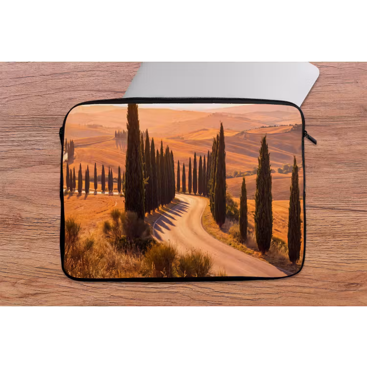 Landschap - Weg - Bomen - Natuur - Goud laptophoes neopreen klein -tafel