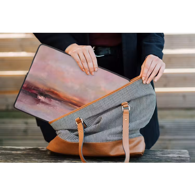 Landschap - Zonsondergang - Abstract - Modern - Roze laptophoes neopreen klein -tas