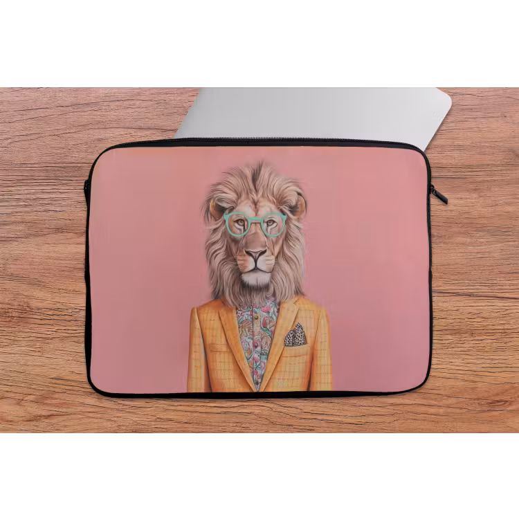Leeuw - Pak - Geruit - Bril laptophoes neopreen klein -tafel