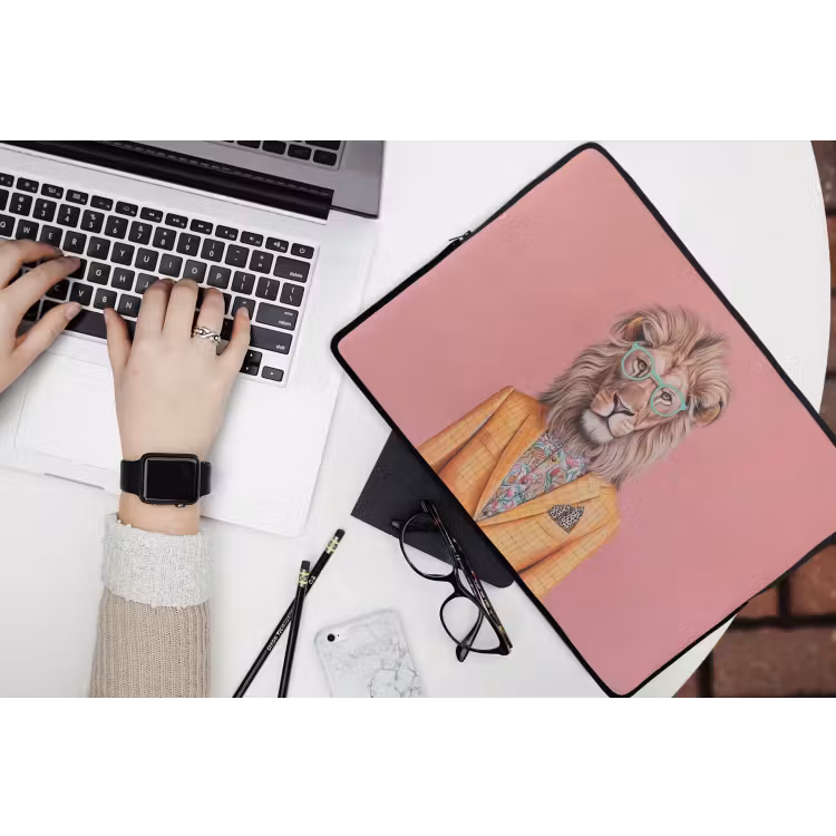 Leeuw - Pak - Geruit - Bril laptophoes neopreen klein -bureau