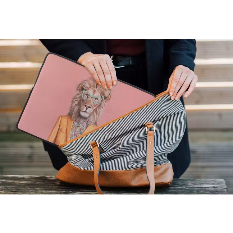 Leeuw - Pak - Geruit - Bril laptophoes neopreen klein -tas
